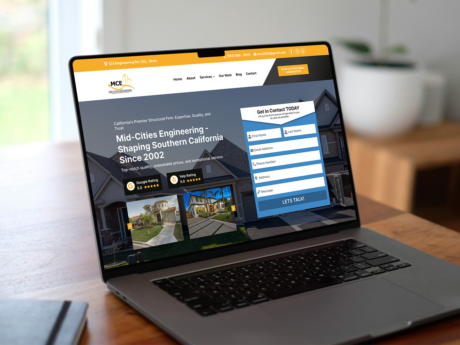 Mockup of mid cities engineering web design