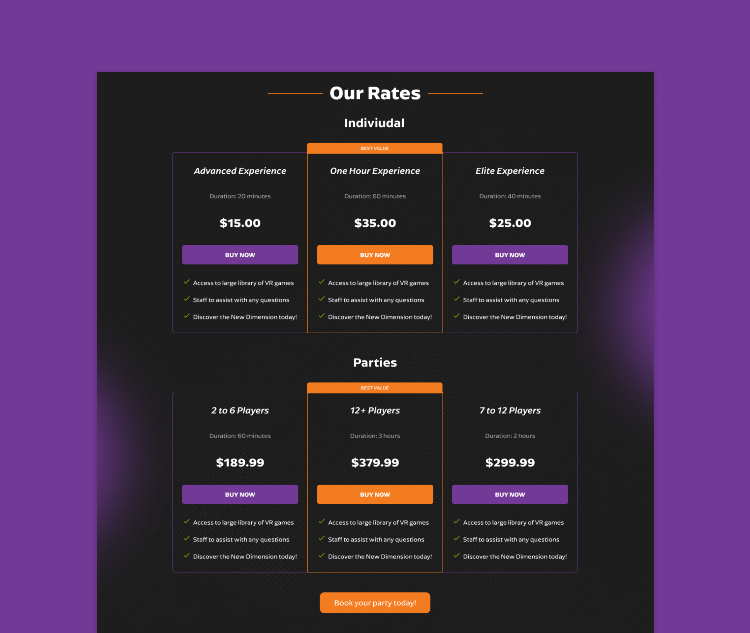 new dimension virtual reality arcade website design