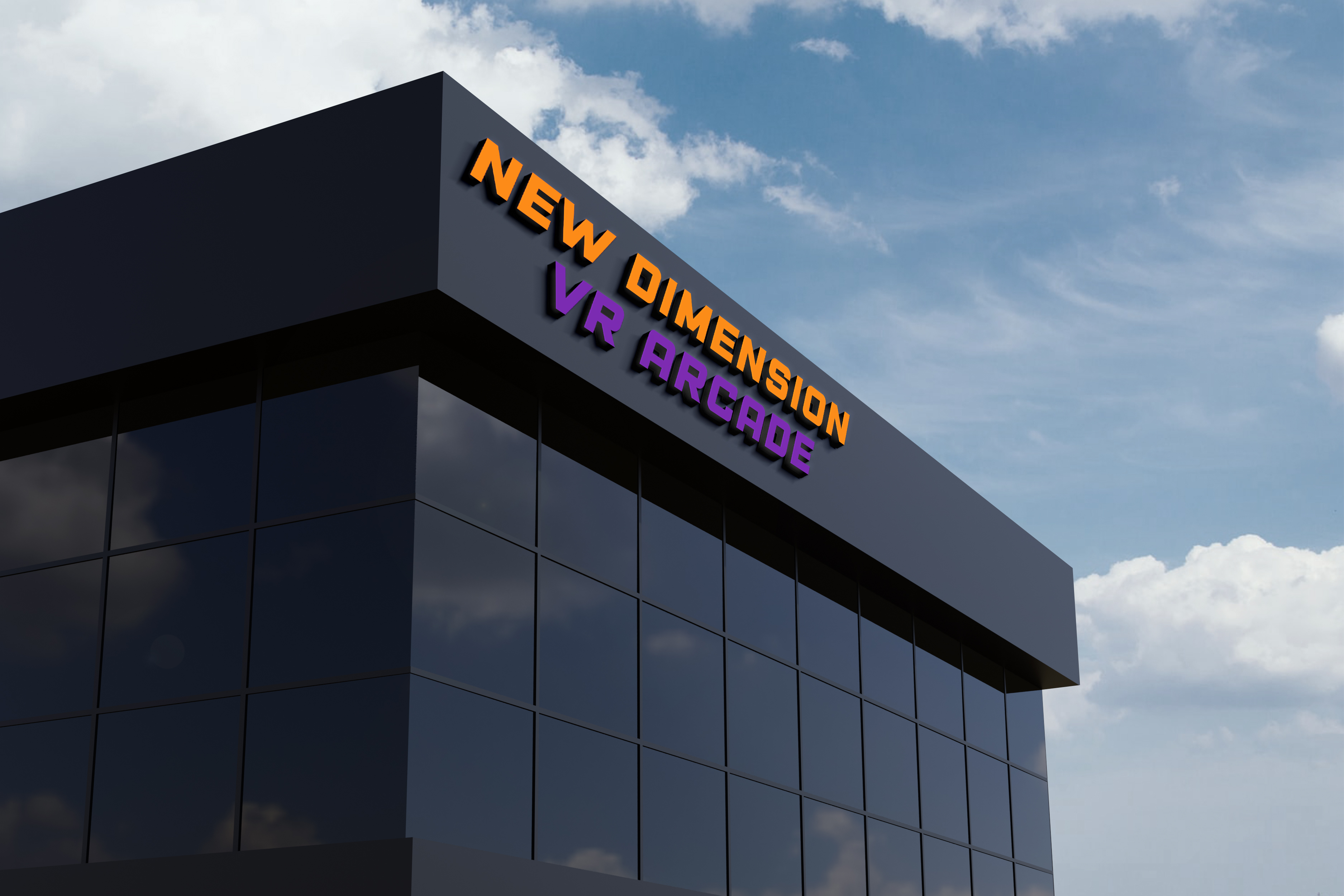 new dimension virtual reality arcade building sign