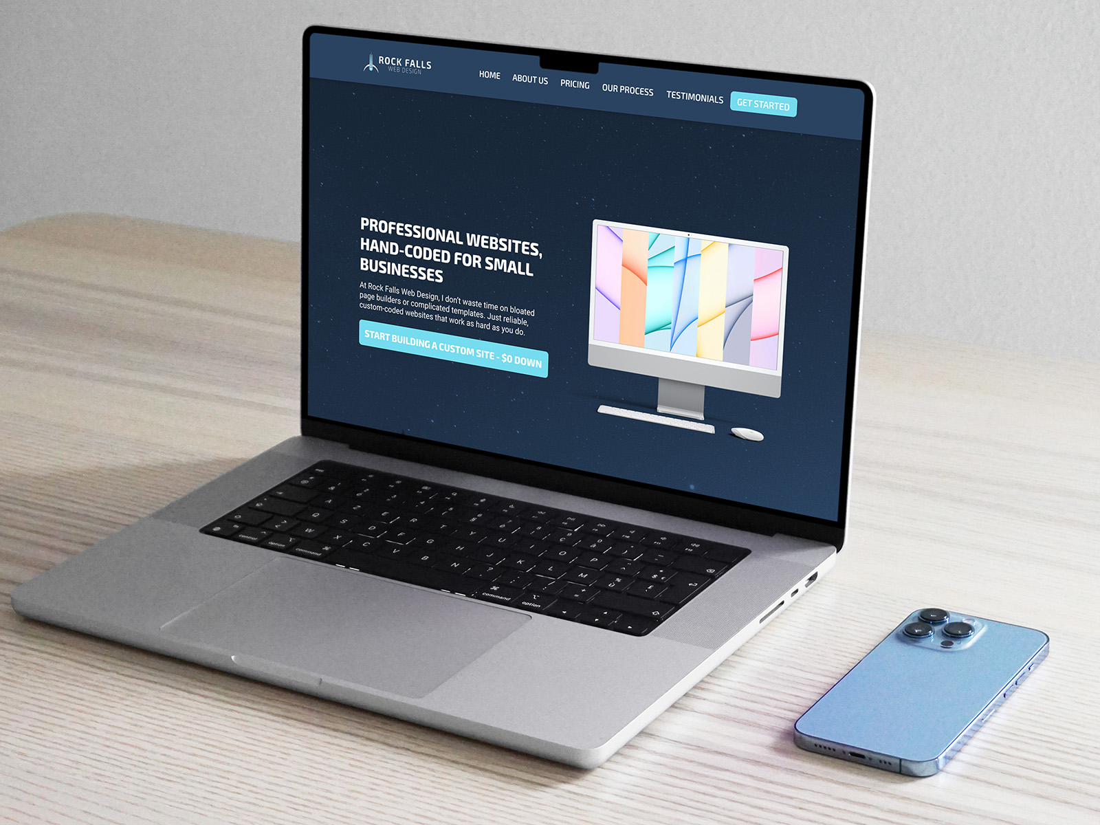 Mockup of rock falls web design